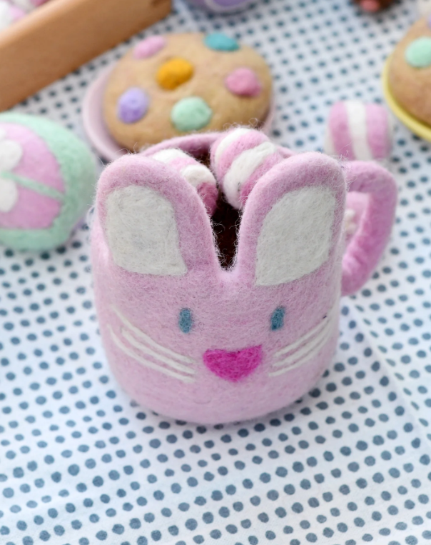 Sale Felt Bunny Hot Chocolate Mug with Marshmallows, Pink Cup