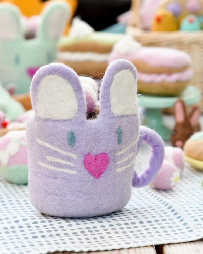 Sale Felt Bunny Hot Chocolate Mug with Marshmallows, Lilac