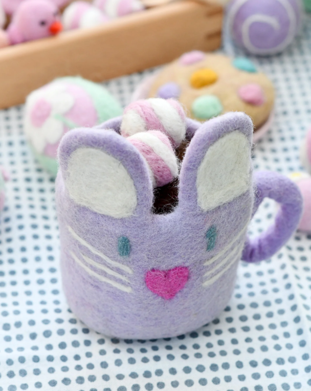 Sale Felt Bunny Hot Chocolate Mug with Marshmallows, Lilac