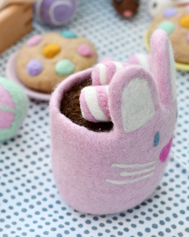 Sale Felt Bunny Hot Chocolate Mug with Marshmallows, Pink Cup