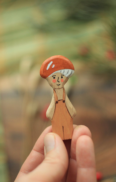 Wooden Mushroom Gnomes, 9 pcs