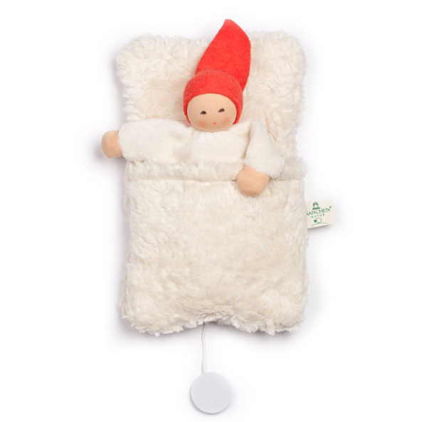 Nanchen Natur Waldorf Music Doll in Baby Bed, Red
