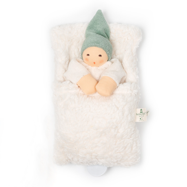 Nanchen Natur Waldorf Music Doll in Baby Bed, Sage