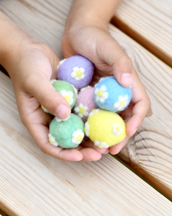 Sale Felt Pastel Eggs with Flowers, Set of 6