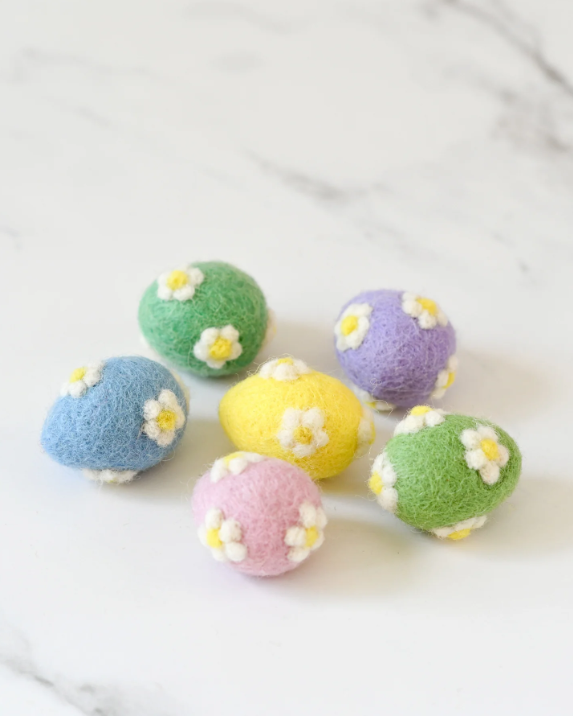 Sale Felt Pastel Eggs with Flowers, Set of 6