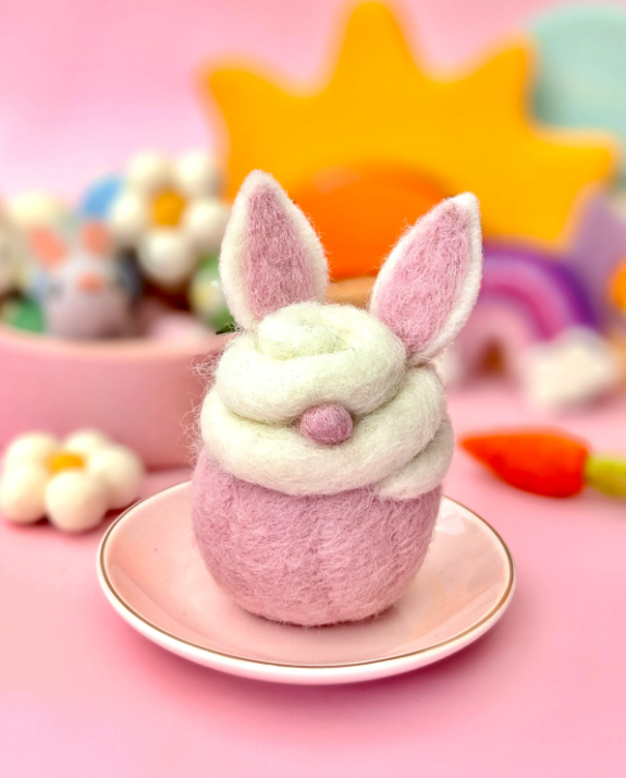 Sale Felt Cupcake, Easter White Bunny with Ears