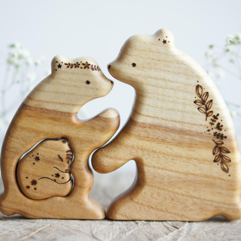 Wooden Bear Family Announcement Puzzle (Mom, Dad, and Baby), a wooden new-baby keepsake by Tiny Fox Hole (view 2)